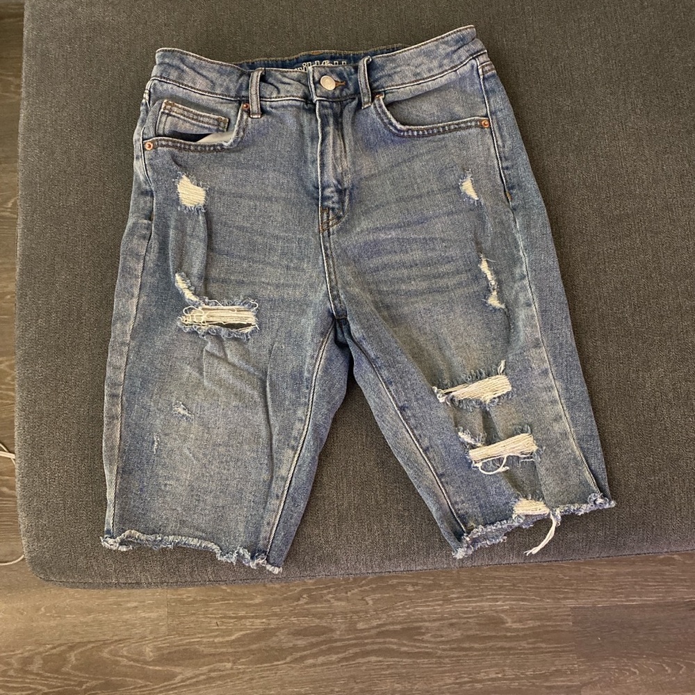 Distressed high waisted denim shorts